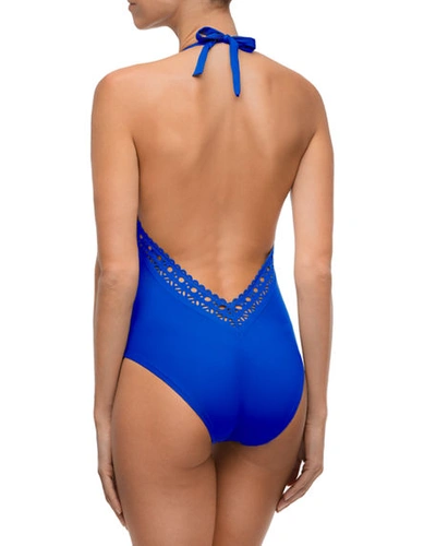 Shop Lise Charmel Ajourage Couture Halter One-piece Swimsuit In Etrave Bleu