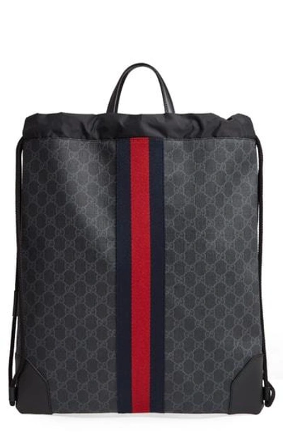 Shop Gucci Nylon Drawstring Backpack - Black