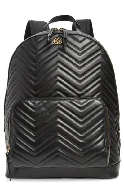 Shop Gucci Marmont Chevron Leather Backpack - Black