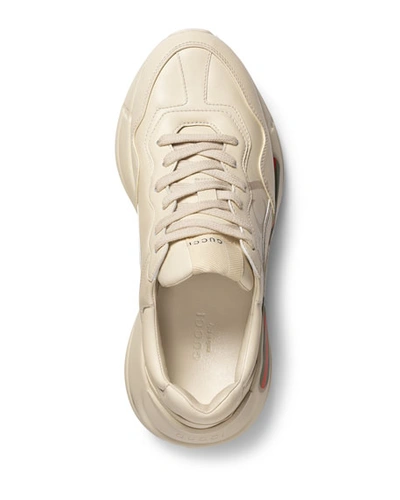 Shop Gucci Rhyton  Print Leather Trainer In Ivoire