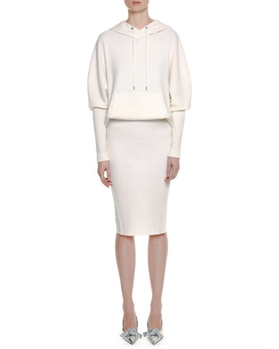 Shop Tom Ford Long-sleeve Ribbed Stretch-cashmere Hooded Dress W/ Blouson Top In Off White