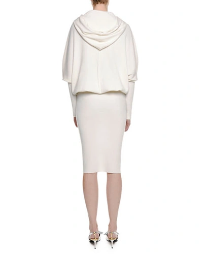 Shop Tom Ford Long-sleeve Ribbed Stretch-cashmere Hooded Dress W/ Blouson Top In Off White