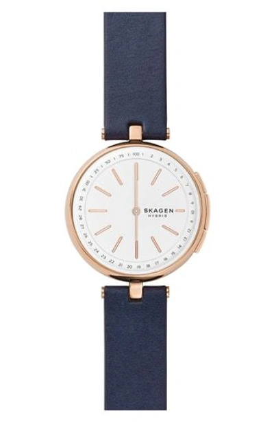 Shop Skagen Signature T-bar Hybrid Smartwatch, 36mm In Blue/ Rose Gold