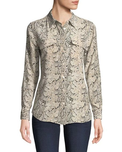 Shop Equipment Slim Signature Python-print Silk Button-front Blouse In Natural