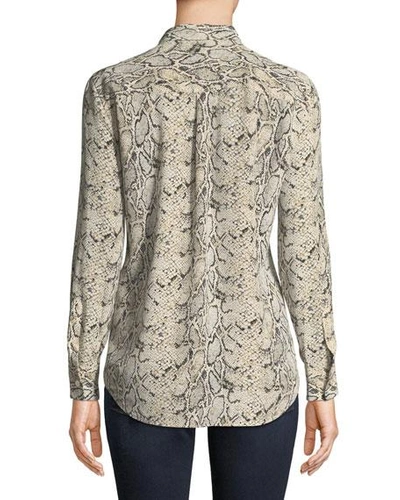 Shop Equipment Slim Signature Python-print Silk Button-front Blouse In Natural