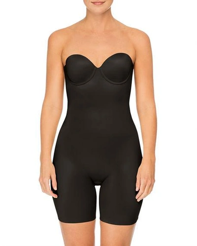 Spanx Suit Your Fancy Strapless Convertible Underwire Mid-thigh Bodysuit In Very Black