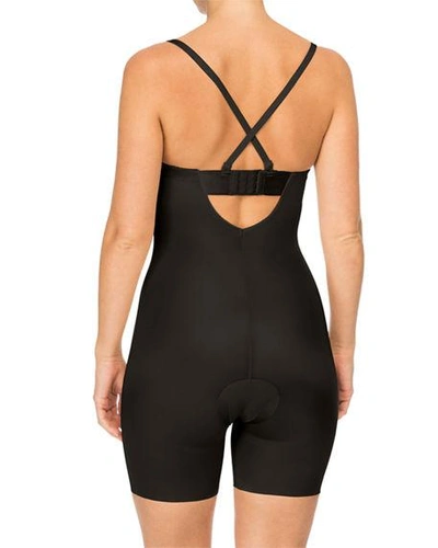 Shop Spanx Suit Your Fancy Strapless Cupped Mid-thigh Shaping Bodysuit In Very Black