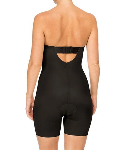 Shop Spanx Suit Your Fancy Strapless Cupped Mid-thigh Shaping Bodysuit In Very Black