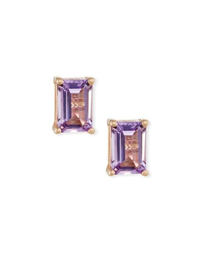 Shop Kalan By Suzanne Kalan 14k Rose Gold Emerald-cut Stud Earrings In Light Purple