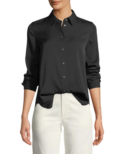 Shop Vince Slim-fit Long-sleeve Stretch-silk Blouse In Black