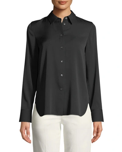 Shop Vince Slim-fit Long-sleeve Stretch-silk Blouse In Black