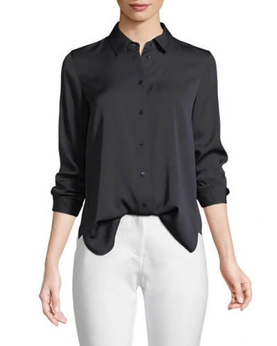 Shop Vince Slim-fit Long-sleeve Stretch-silk Blouse In Coastal