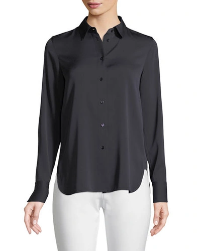 Shop Vince Slim-fit Long-sleeve Stretch-silk Blouse In Coastal