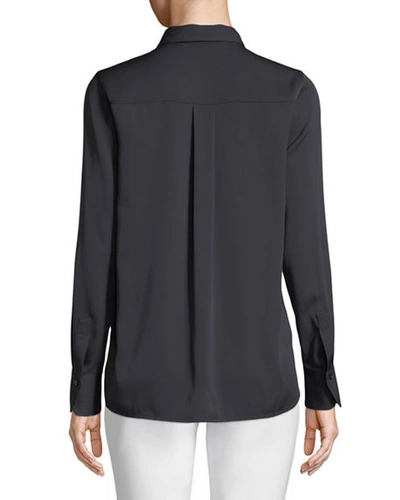 Shop Vince Slim-fit Long-sleeve Stretch-silk Blouse In Coastal