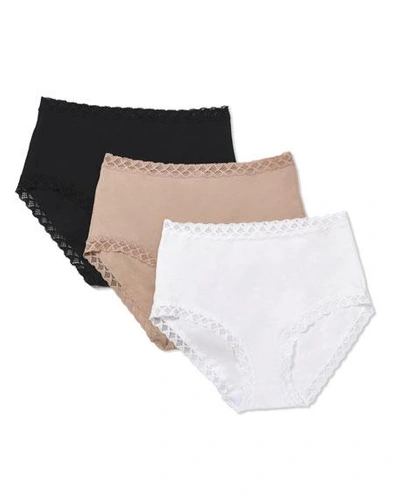 Shop Natori Three-pack Bliss Full-coverage Underwear Briefs In Black Cafe White