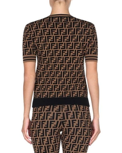Shop Fendi Crewneck Short-sleeve Ff Logo T-shirt In Brown Pattern