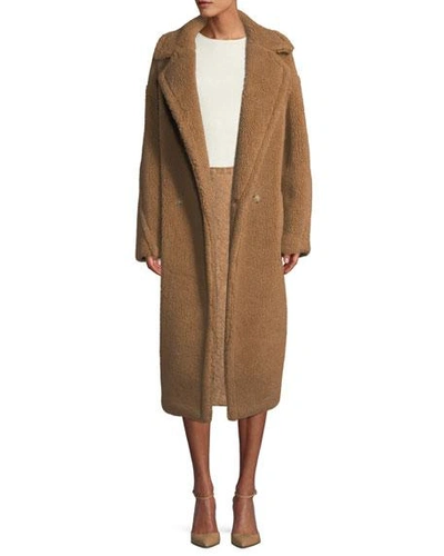 Max Mara Double-breasted Camel Hair Blend Teddy Coat In Camel