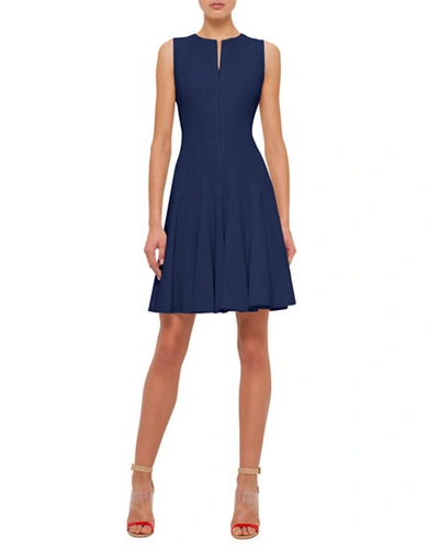 Shop Akris Sleeveless Zip-front Seamed A-line Dress In Navy