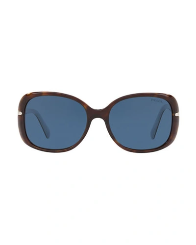 Shop Prada Gradient Rectangle Plastic Sunglasses In Havana/blue