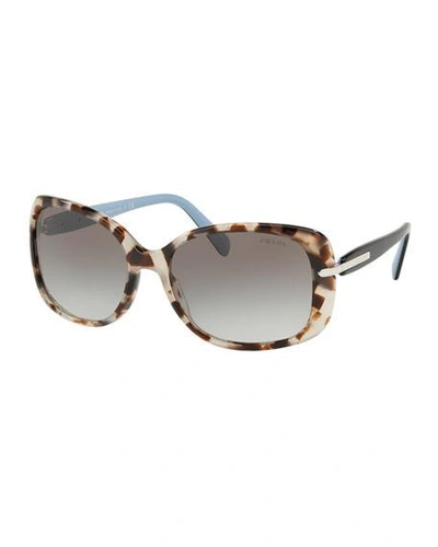Shop Prada Gradient Rectangle Plastic Sunglasses In Brown/gray