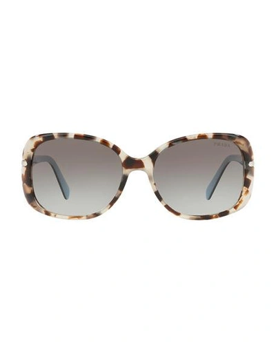 Shop Prada Gradient Rectangle Plastic Sunglasses In Brown/gray