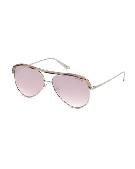 Tom Ford Sabine 60mm Aviator Sunglasses - Shiny Rose Gold/ Brown Mirror ...