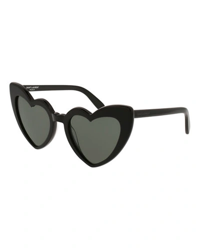 Shop Saint Laurent Lou Lou Oversized Heart Sunglasses In Black