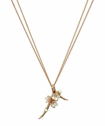 Shop Shaun Leane Rose Gold Plated Vermeil Silver Diamond And Pearl Cherry Blossom Branch Pendant Necklace