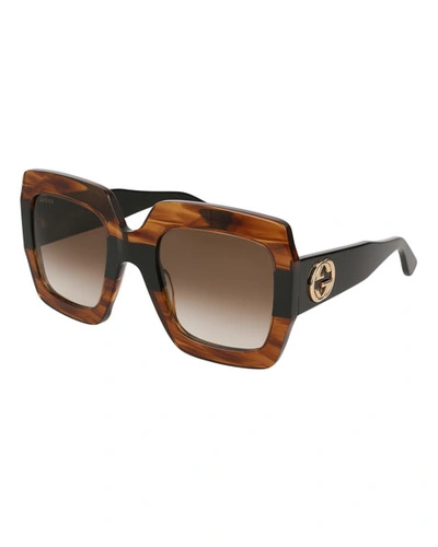 Shop Gucci Oversized Square Web Gg Sunglasses In Brown Pattern