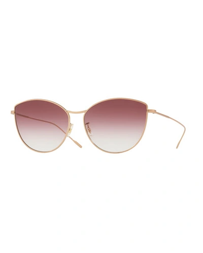 Shop Oliver Peoples Rayette Vintage-inspired Metal Cat-eye Sunglasses, Rose Gold