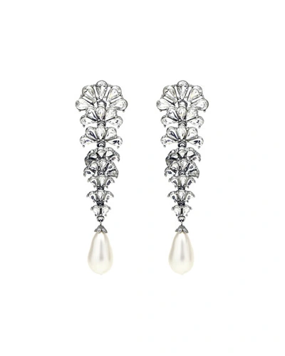 Shop Ben-amun Crystal Fan Earrings W/ Pearly Teardrop In Silver