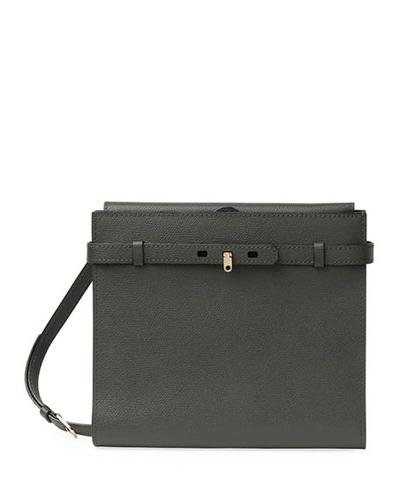 Shop Valextra B-tracollina Leather Shoulder Bag In Dark Gray