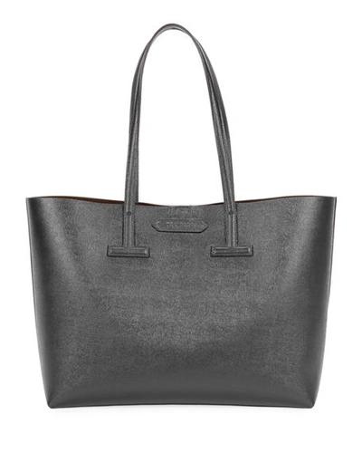 Shop Tom Ford Saffiano Leather Small T Tote Bag In Black