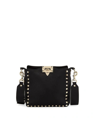 Shop Valentino Rockstud Mini Vitello Stampa Leather Hobo Bag In Black