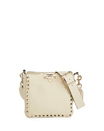 Shop Valentino Rockstud Mini Vitello Stampa Leather Hobo Bag In Ivory