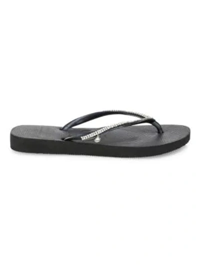 Shop Havaianas Slim Crystal Mesh Flip Flops In Black