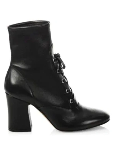 Shop Gianvito Rossi Stretch Leather Lace-up Block Heel Booties In Black