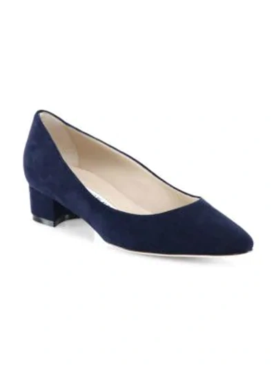 Shop Manolo Blahnik Listony Suede Block Heel Pumps In Navy