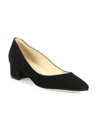 Shop Manolo Blahnik Women's Listony 30 Block-heel Suede Pumps In Black