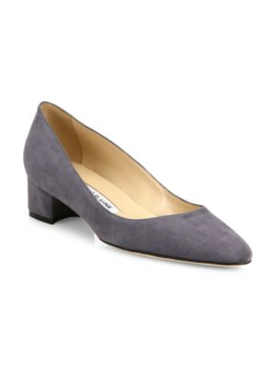 Shop Manolo Blahnik Listony Suede Block Heel Pumps In Grey