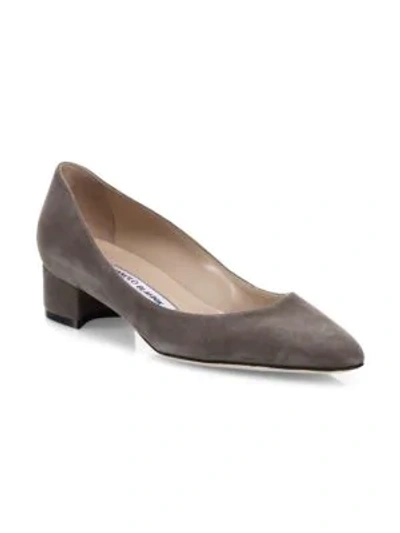 Shop Manolo Blahnik Listony Suede Block Heel Pumps In Taupe