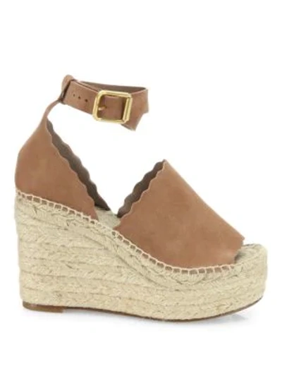 Shop Chloé Lauren Suede Ankle-strap Espadrille Wedge Sandals In Reef Shell