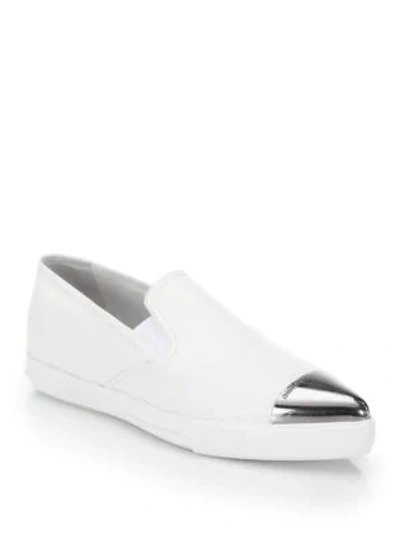 Shop Miu Miu Cap Toe Slip-on Sneakers In White