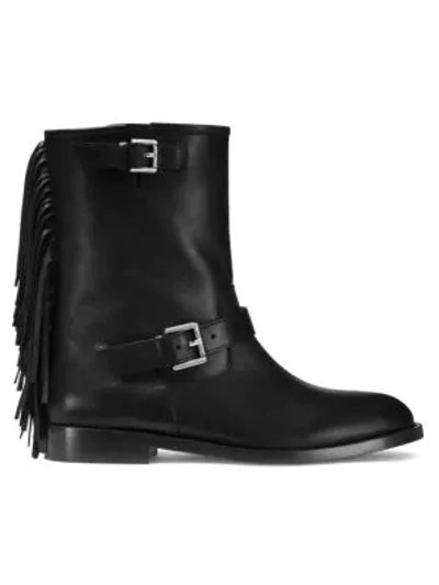 Shop Michael Kors Ingrid Fringe Leather Moto Boots In Black