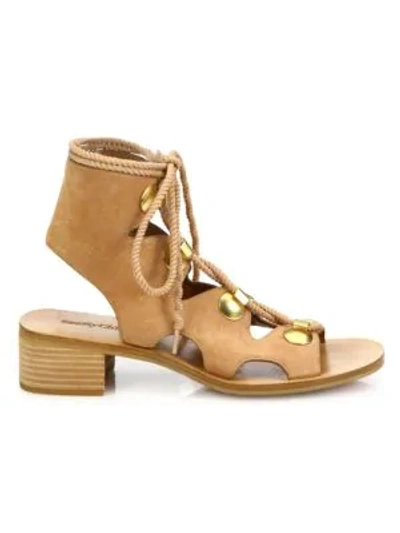 Shop See By Chloé Edna Cutout Suede Lace-up Sandals In Cipria