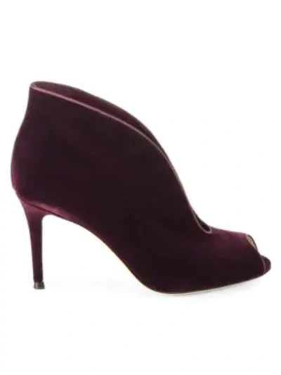 Shop Gianvito Rossi Velvet U Peep Toe Booties In Prune