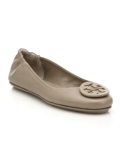 Shop Tory Burch Minnie Travel Leather Ballet Flats In French Grey