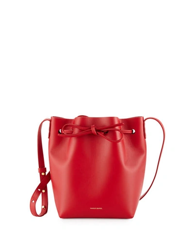 Shop Mansur Gavriel Mini Mini Calf Leather Bucket Bag In Red
