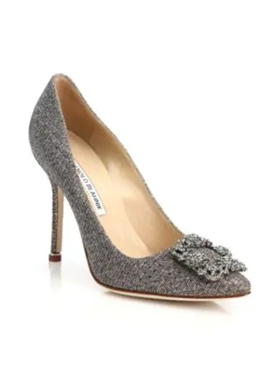 Shop Manolo Blahnik Hangisi 105 Embellished Shimmer Pumps In Bronze