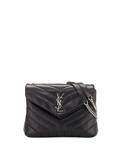 Saint Laurent Loulou Small Matelasse Calfskin Flap Bag In Black
